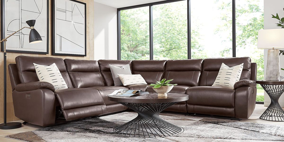 Delaney Point Brown Leather 5 Pc Power Reclining Sectional