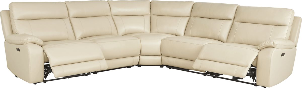 Delaney Point Beige Leather 5 Pc Power Reclining Sectional