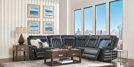 Terenzo Blue Leather 5 Pc Dual Power Reclining Sectional