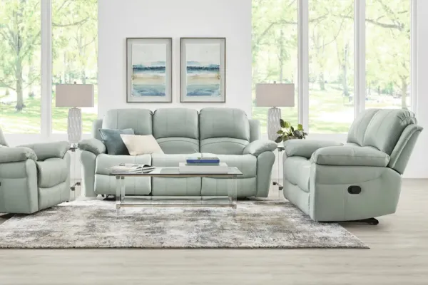 Vercelli Way Aqua Leather 7 Pc Reclining Living Room