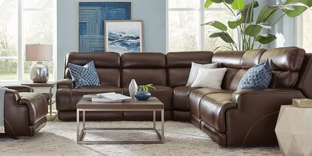 Parker Point Dark Brown Leather 5 Pc Triple Power Reclining Sectional