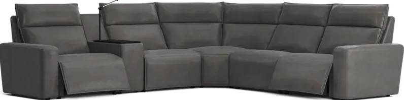 ModularTwo Charcoal 6 Pc Dual Power Reclining Sectional with Wood Top Console