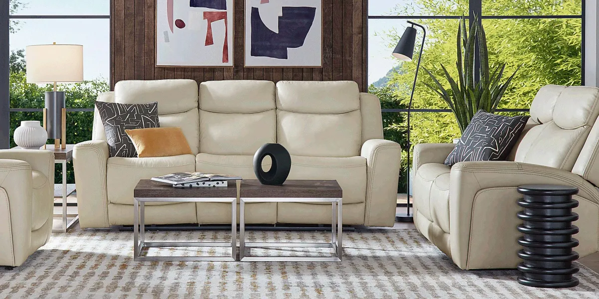 Davidson Platinum Leather 7 Pc Living Room with Dual Power Reclining Sofa