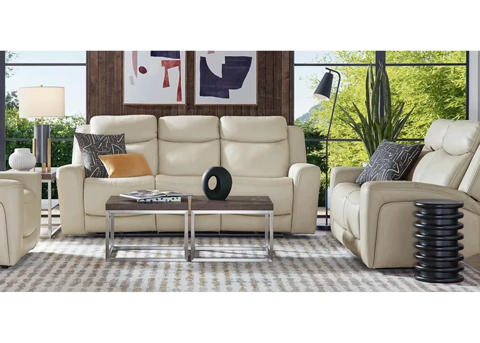 Davidson Platinum Leather 7 Pc Living Room with Dual Power Reclining Sofa