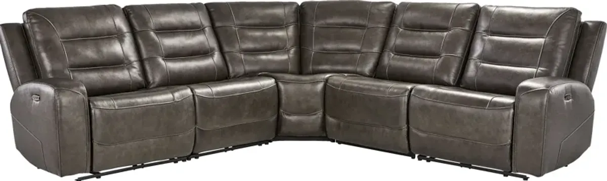 Montero Charcoal Leather 5 Pc Dual Power Reclining Sectional