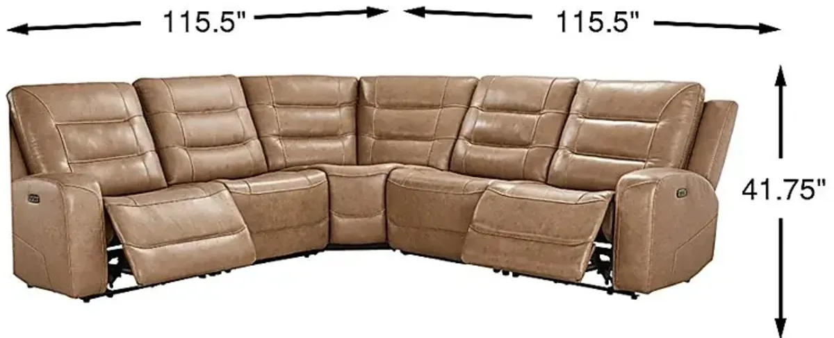Montero Sand Leather 5 Pc Dual Power Reclining Sectional