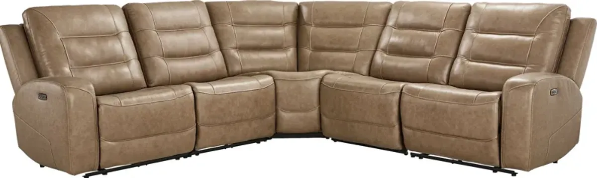 Montero Sand Leather 5 Pc Dual Power Reclining Sectional