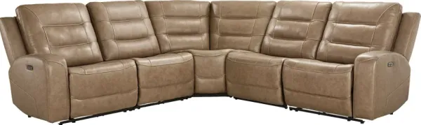 Montero Sand Leather 5 Pc Dual Power Reclining Sectional