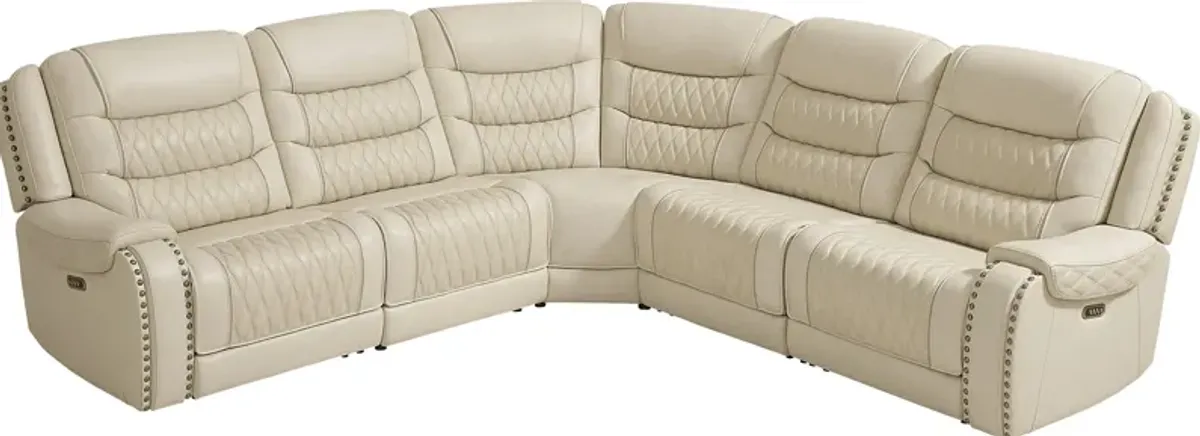 Marquee Cream 5 Pc Leather Triple Power Reclining Sectional