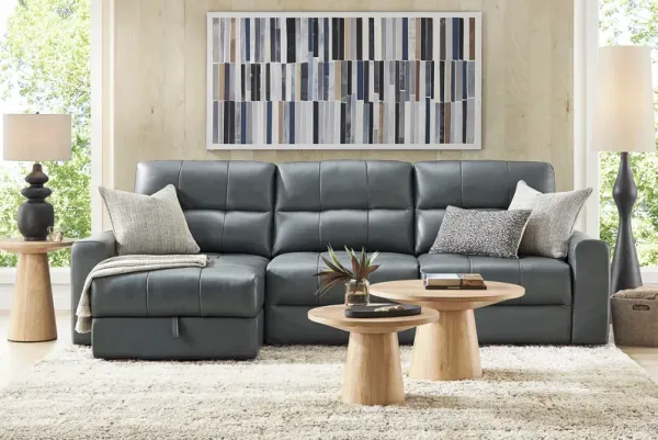 Meriwether Slate Blue Leather 3 Pc Power Slider Sectional