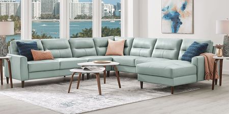 Sutton Heights Aqua Leather 8 Pc Sectional Living Room