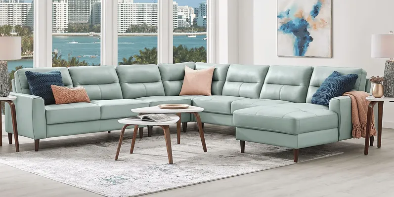 Sutton Heights Aqua Leather 8 Pc Sectional Living Room