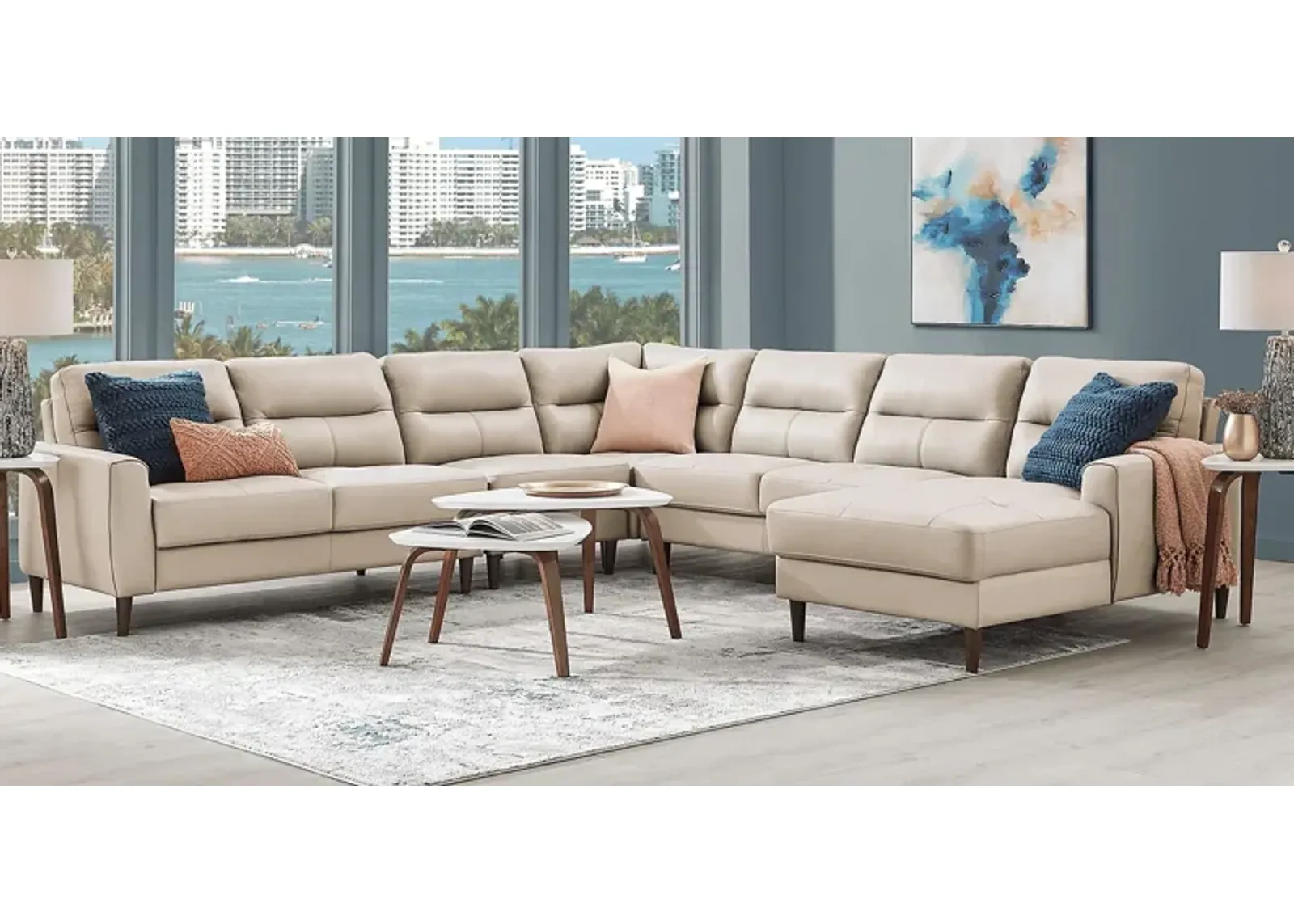 Sutton Heights Beige Leather 8 Pc Sectional Living Room