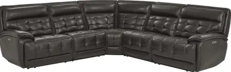 Pacific Heights Black Cherry Leather 5 Pc Dual Power Reclining Sectional