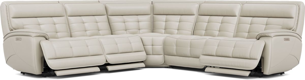 Pacific Heights Light Gray Leather 5 Pc Dual Power Reclining Sectional