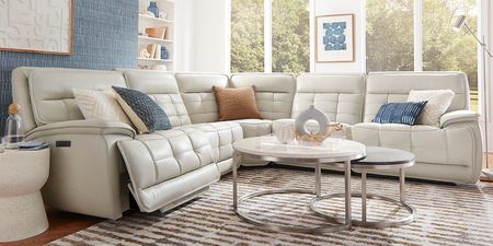 Pacific Heights Light Gray Leather 5 Pc Dual Power Reclining Sectional