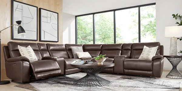 Delaney Point Brown Leather 7 Pc Power Reclining Sectional