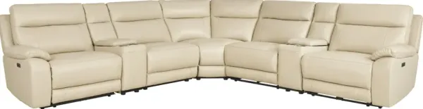 Delaney Point Beige Leather 7 Pc Power Reclining Sectional