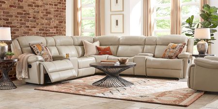 West Valley Beige 7 Pc Leather Reclining Sectional
