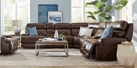Parker Point Dark Brown Leather 7 Pc Triple Power Reclining Sectional