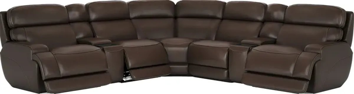 Parker Point Dark Brown Leather 7 Pc Triple Power Reclining Sectional