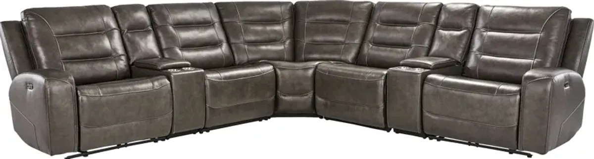Montero Charcoal Leather 7 Pc Dual Power Reclining Sectional