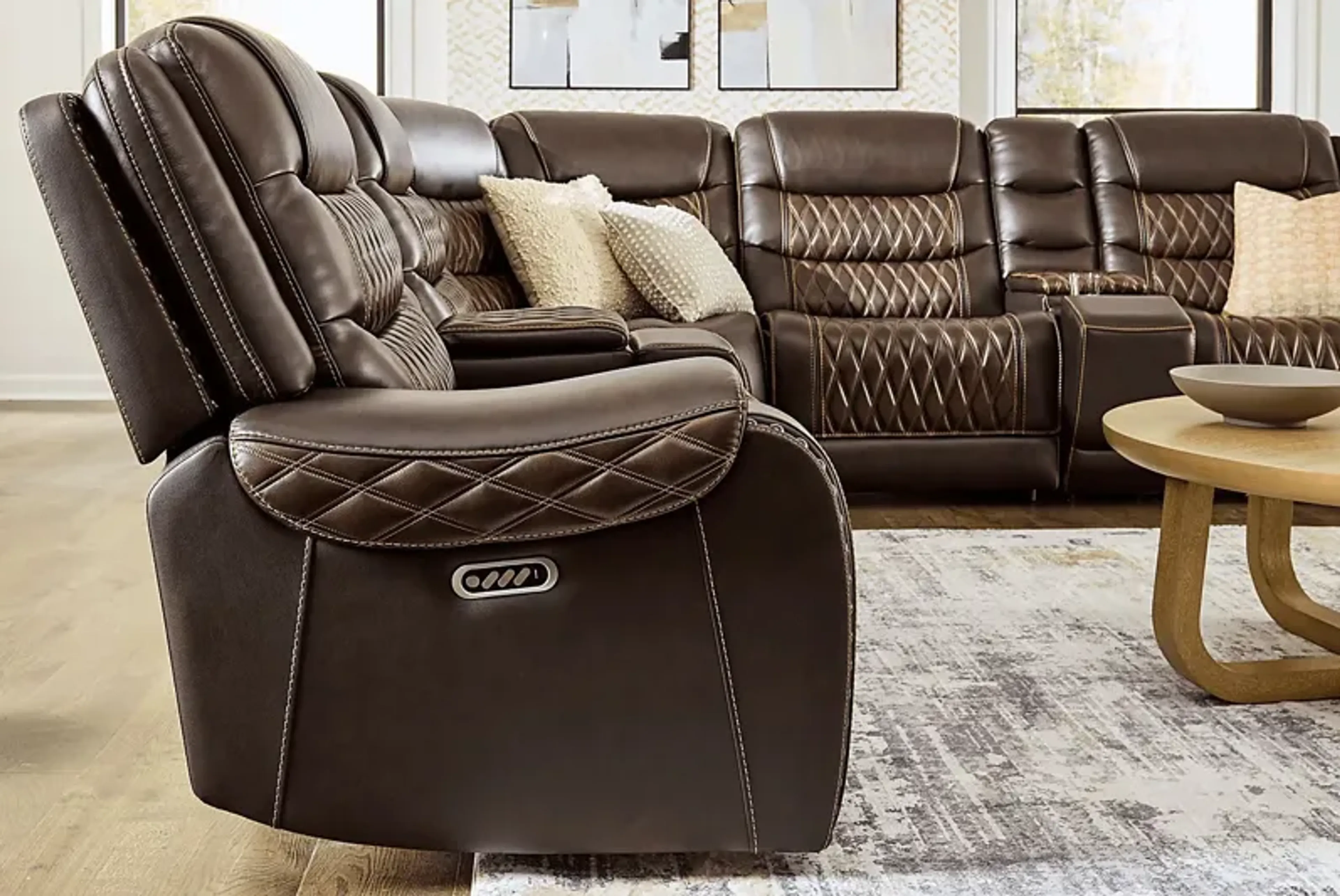 Marquee Brown Leather 7 Pc Triple Power Reclining Sectional