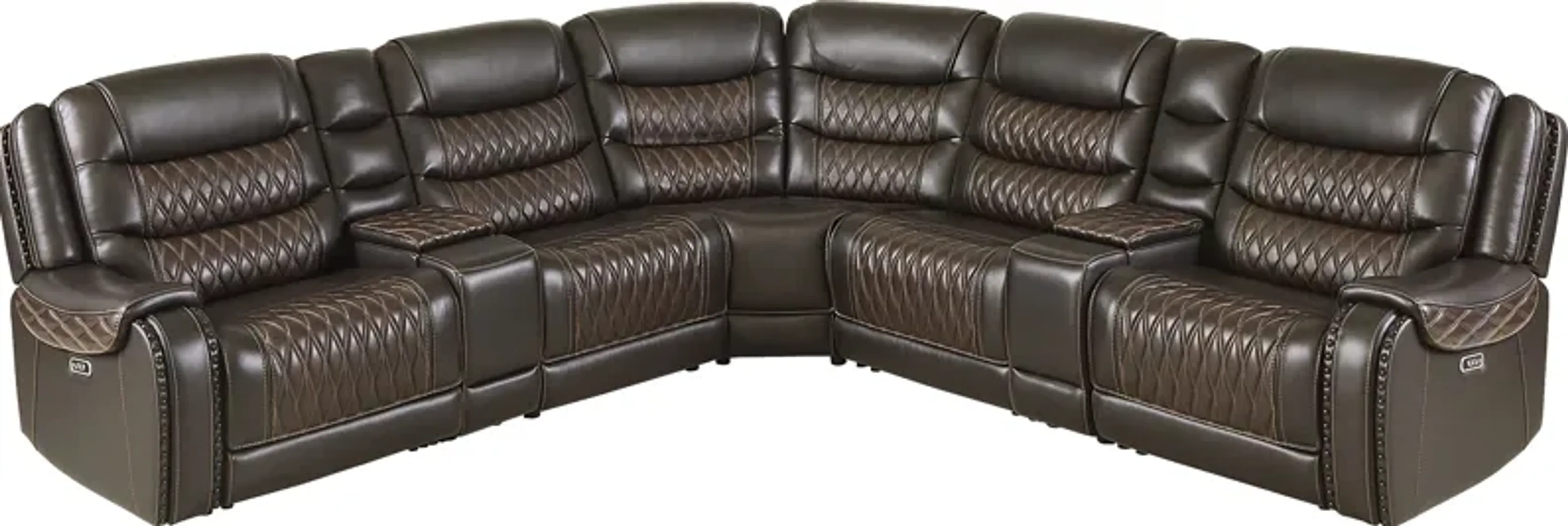 Marquee Brown Leather 7 Pc Triple Power Reclining Sectional