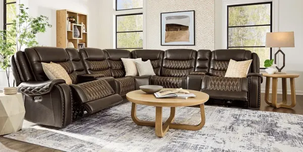 Marquee Brown 7 Pc Leather Triple Power Reclining Sectional