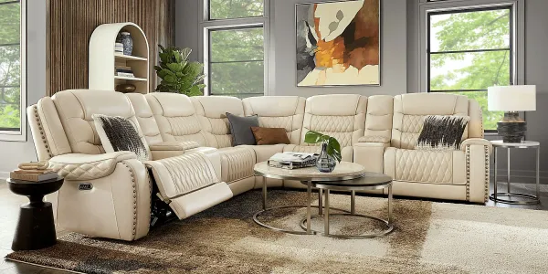 Marquee Cream 7 Pc Leather Triple Power Reclining Sectional
