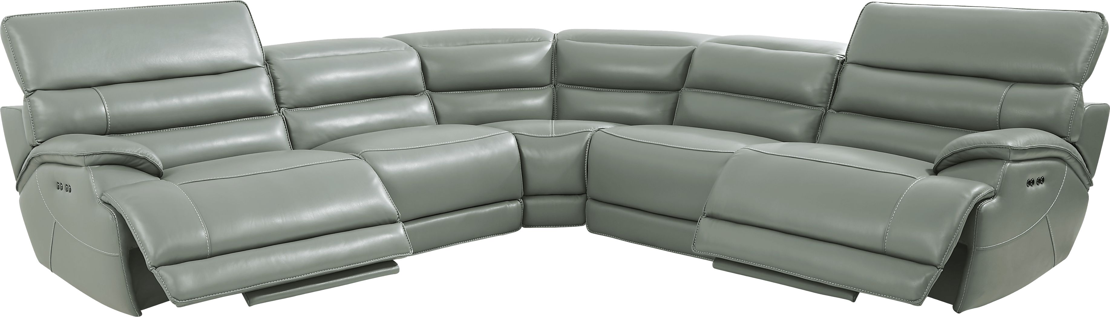 Rossini Mint Leather 5 Pc Dual Power Reclining Sectional