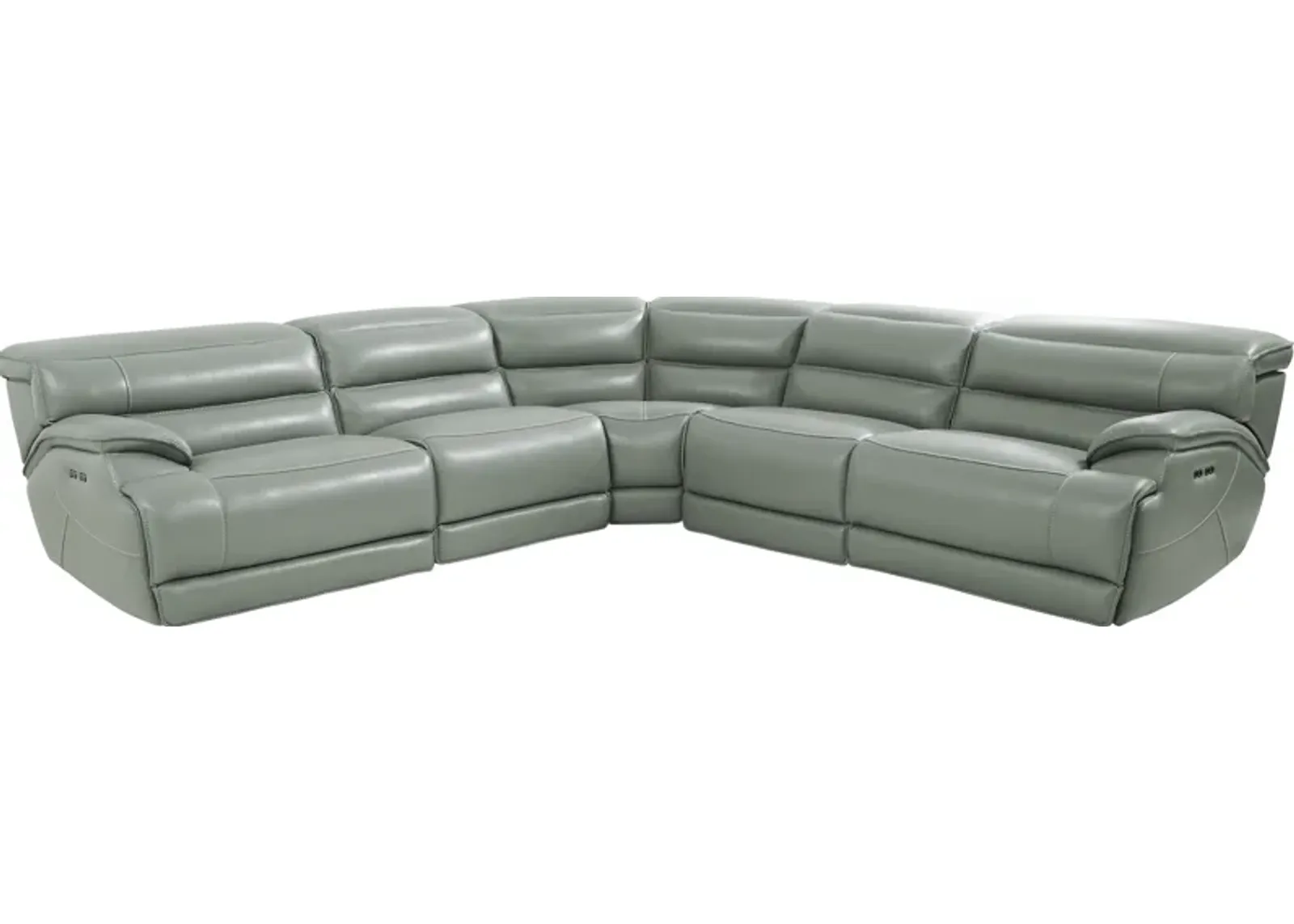 Rossini Mint Leather 5 Pc Dual Power Reclining Sectional