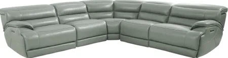 Rossini Mint Leather 5 Pc Dual Power Reclining Sectional