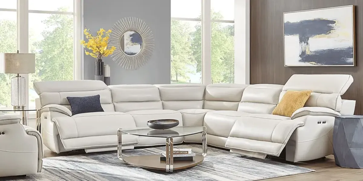 Rossini Light Gray Leather 5 Pc Dual Power Reclining Sectional