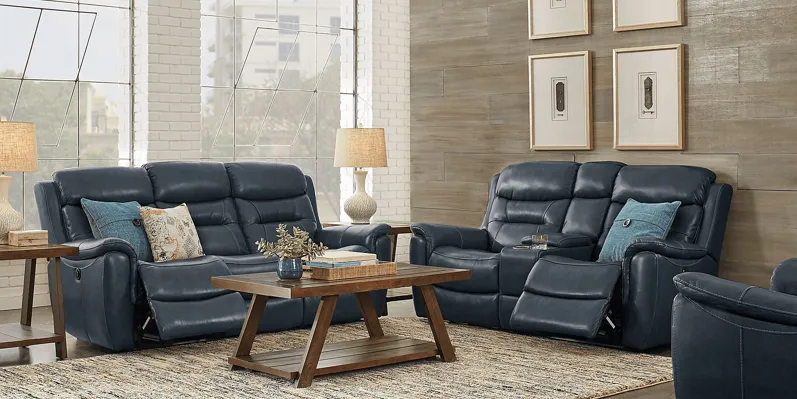 Sabella Navy Leather 2 Pc Reclining Living Room
