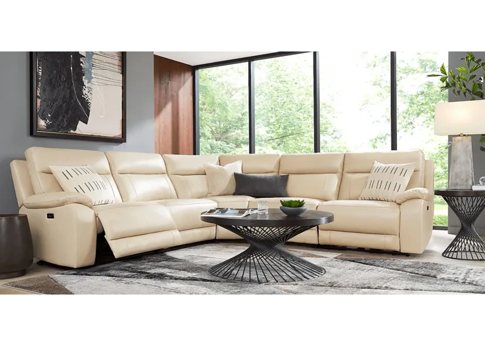 Delaney Point Beige Leather 8 Pc Power Reclining Sectional Living Room