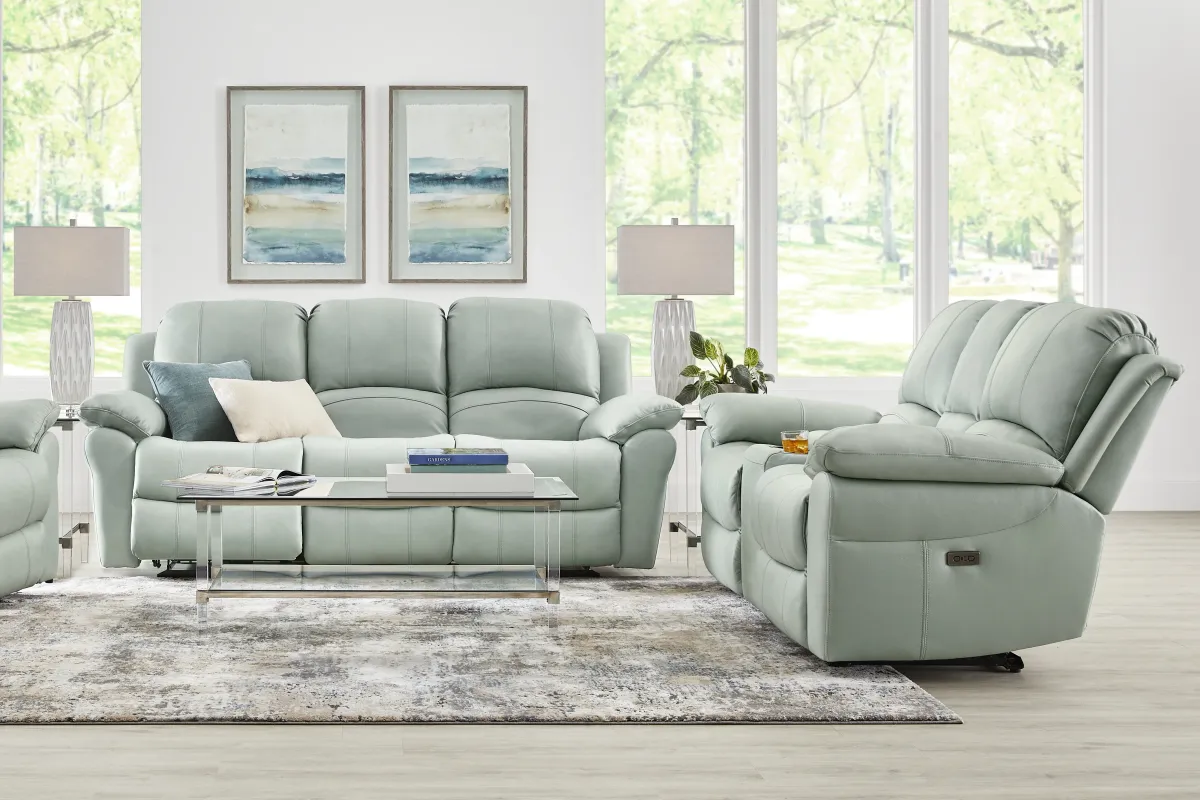 Vercelli Way Aqua Leather 7 Pc Power Reclining Living Room