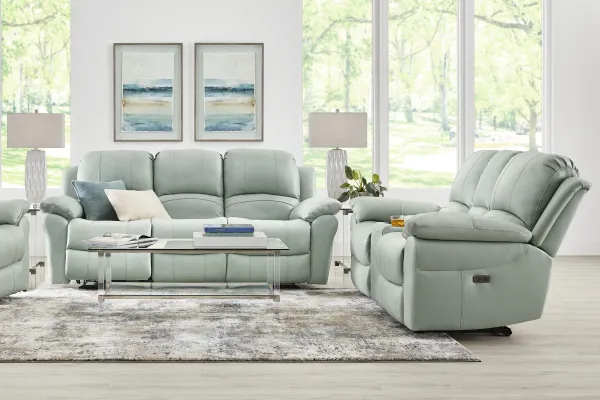 Vercelli Way Aqua Leather 7 Pc Power Reclining Living Room