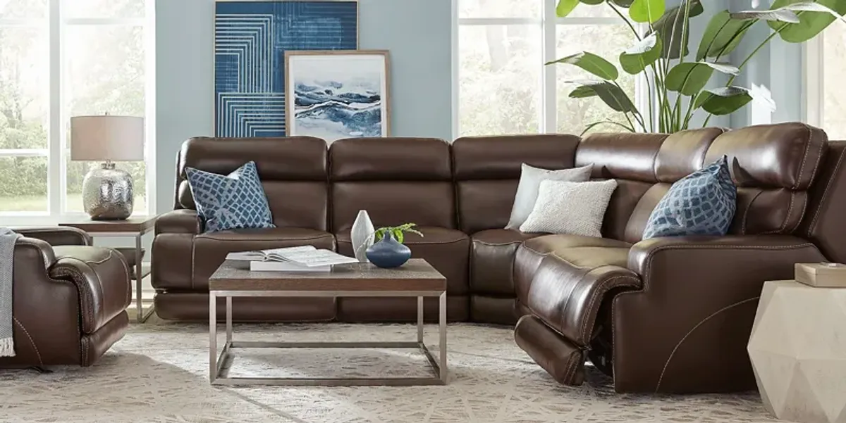 Parker Point Dark Brown Leather 8 Pc Triple Power Reclining Sectional Living Room