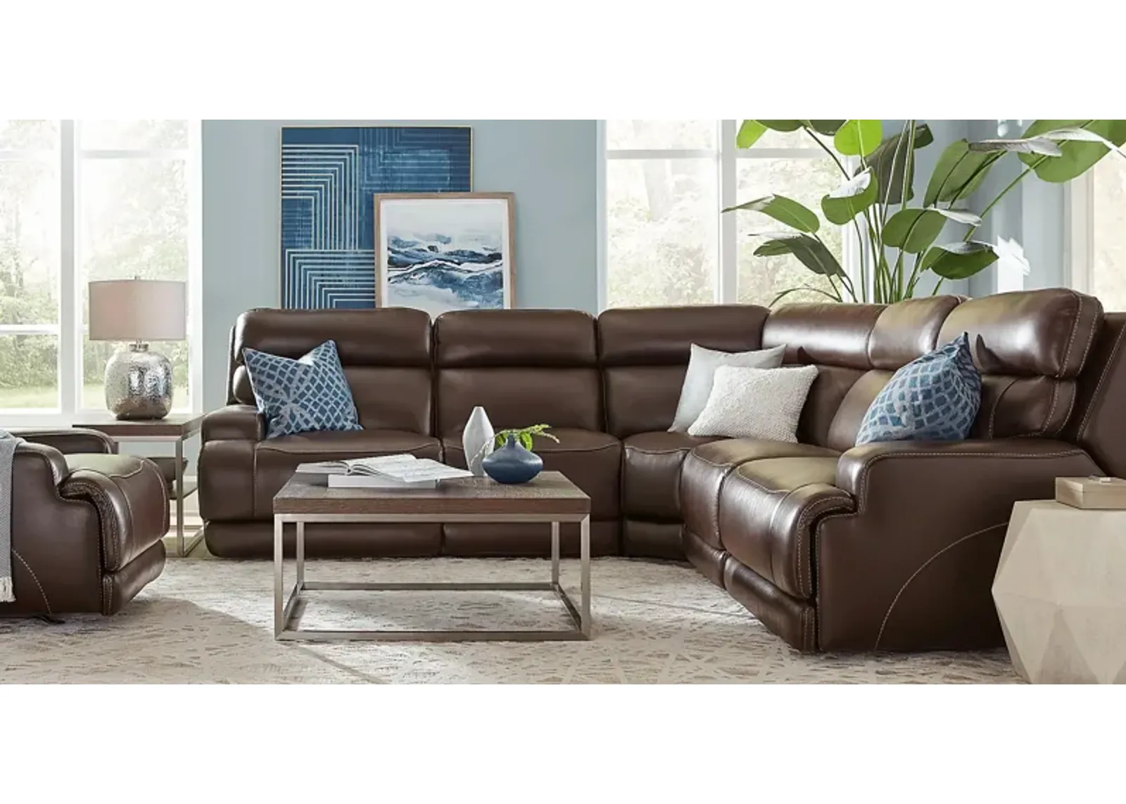 Parker Point Dark Brown Leather 8 Pc Triple Power Reclining Sectional Living Room