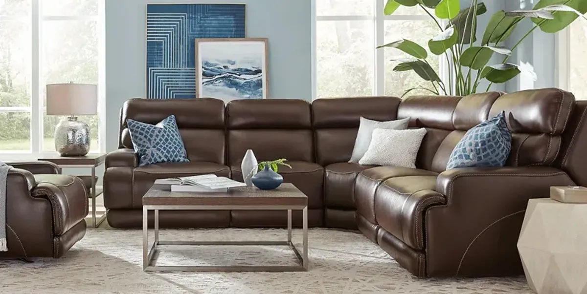 Parker Point Dark Brown Leather 8 Pc Triple Power Reclining Sectional Living Room