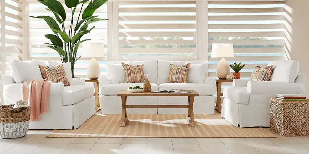 Beachside Walk White Denim Slipcover 5 Pc Living Room with Gel Foam Sleeper Sofa