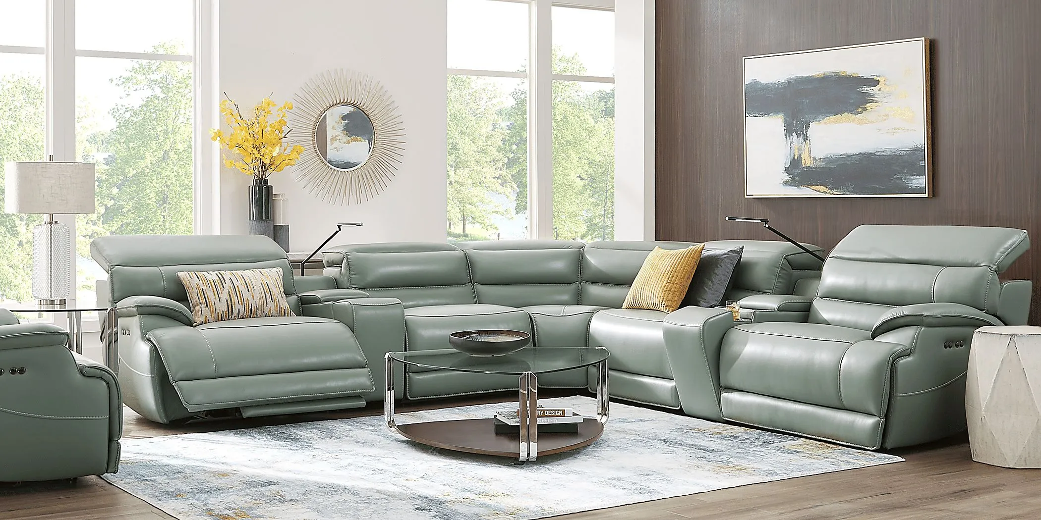 Rossini Mint Leather 7 Pc Dual Power Reclining Sectional