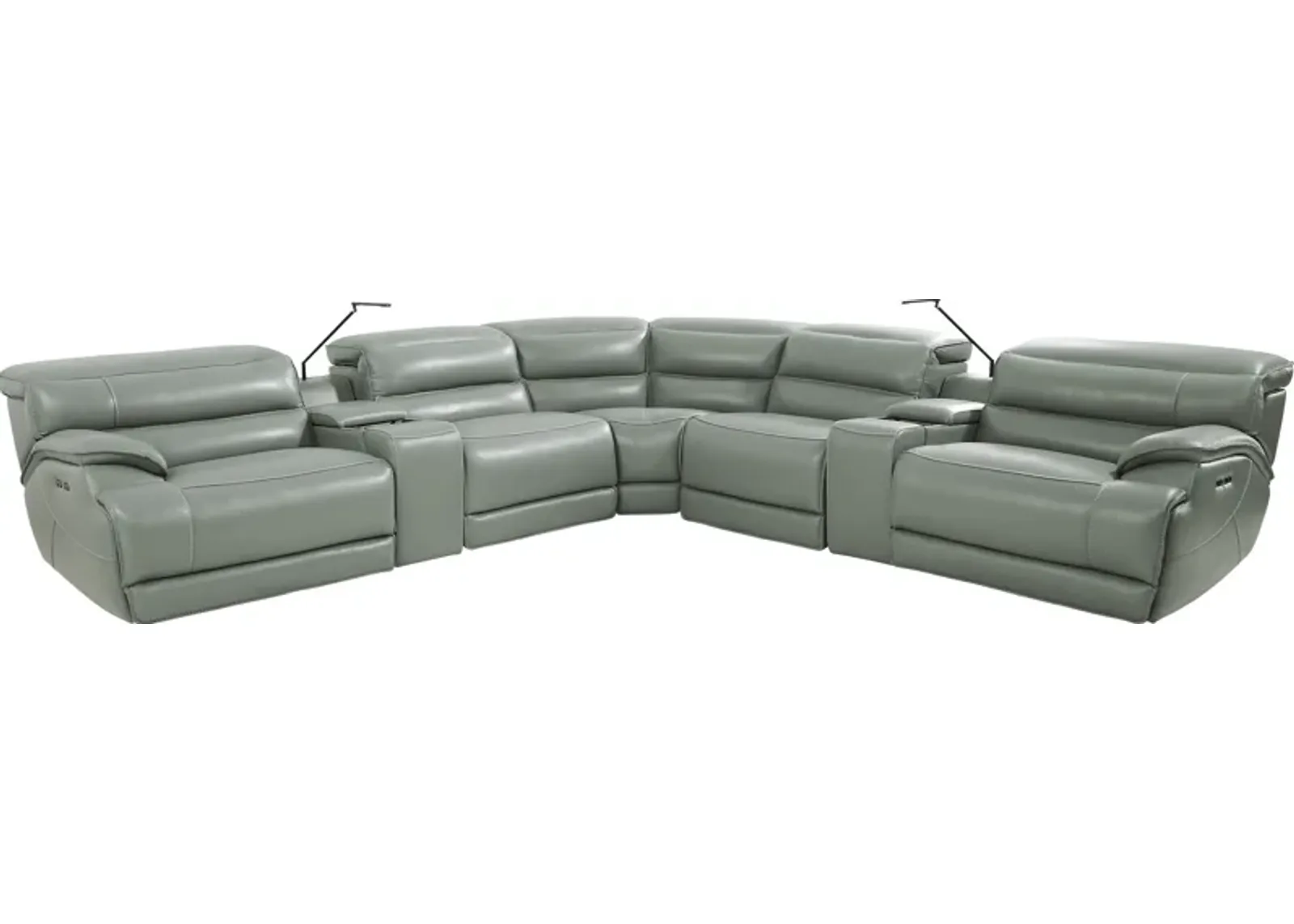 Rossini Mint Leather 7 Pc Dual Power Reclining Sectional