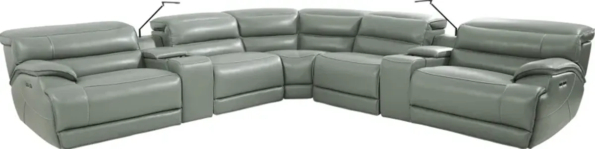 Rossini Mint Leather 7 Pc Dual Power Reclining Sectional