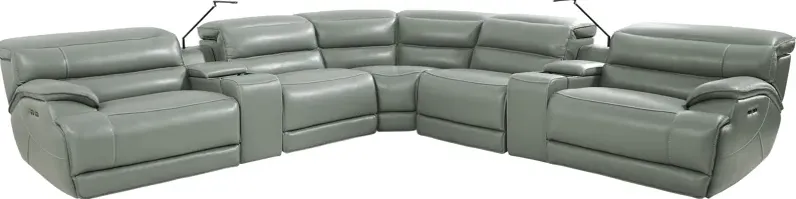 Rossini Mint Leather 7 Pc Dual Power Reclining Sectional