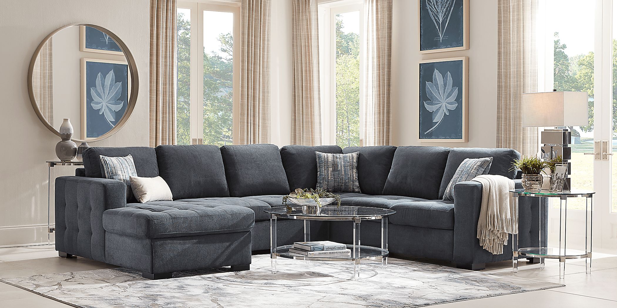 Angelino Heights Blue 3 Pc Sleeper Sectional