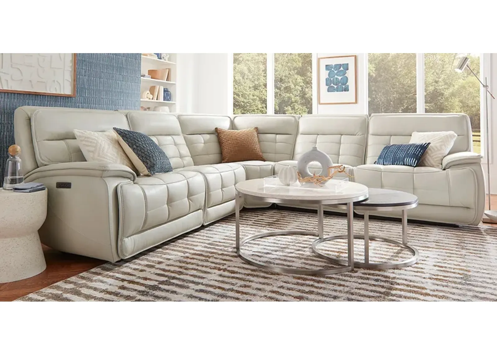 Pacific Heights Light Gray Leather 8 Pc Dual Power Reclining Sectional Living Room