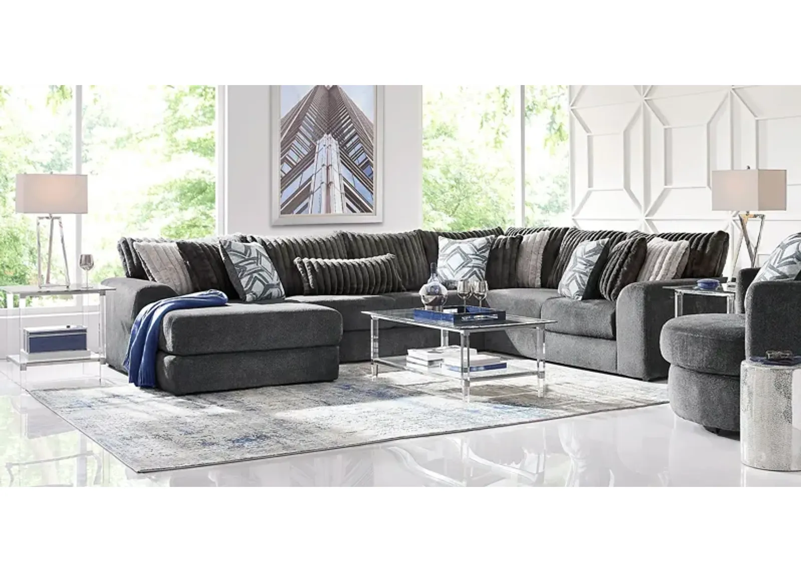 Moreau Street Black 6 Pc Sectional Living Room