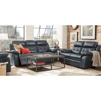 Antonin Blue Leather 6 Pc Living Room with Reclining Sofa